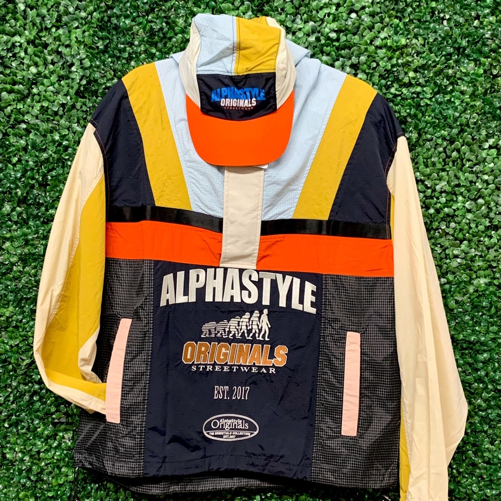 ALPHASTYLE (TREVOR HOODED ANORACK)  🔵🟠🟡⚪️ w/ 5PANEL HAT 🧢